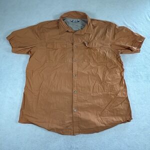 Columbia Shirt Mens XXL‎ Orange Check Button Front 100% Cotton Short Sleeve